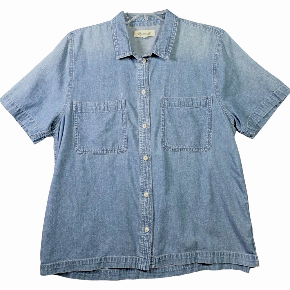 Madewell Light Wash Denim Shirt Womens L Short Sleeve Button Front - Picture 2 of 7